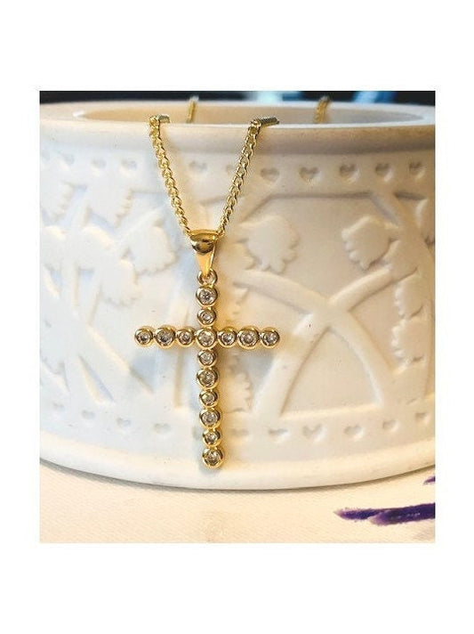 Gold Filled Clear Stone Cross, CZ Stone Cross, Gold and Cubic Zirconia Jewelry,18K Gold Filled Cross Pendant, Bridal Gift, Christmas for Her