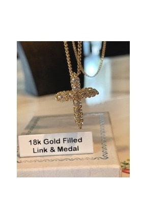 Cute Gold Cross,18K Gold Filled Diamante Cross, CZ Clear Stone Cross, Bridal And Wedding Jewelry, Floating Gold Cross Necklace, Gift For Her