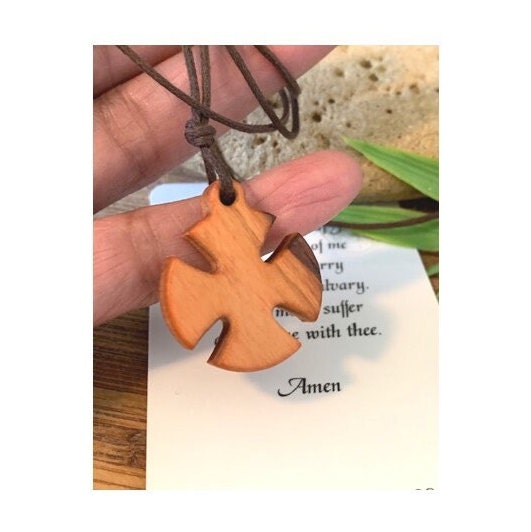 Wood Templar Cross, Crusader Cross Necklace, Olive wood Cross Pendant, Wood Cross Necklace, Christian Cross for Men, Knights of Templar