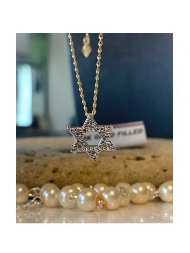 Star of David Pendant, Cute Star Of David Necklace,18K Rolled Gold Shield Of David Pendant, Crystal Magen David Jewelry, Children Necklace