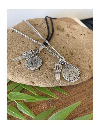 St Christopher Medal with Prayer Card, St Gabriel, St Raphael Medal, St Michael Archangel Necklace On Chain or Cord, Patron saint with Wings