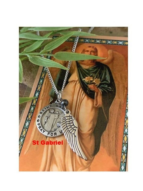 St Christopher Medal with Prayer Card, St Gabriel, St Raphael Medal, St Michael Archangel Necklace On Chain or Cord, Patron saint with Wings