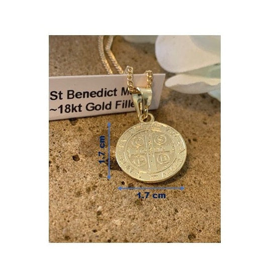 Cute Gold Filled St Benedict, 18Kt Gold Filled Saint Benedict Ladies Medal, Round San Benito Protection Pendant, Double sided St Benedict