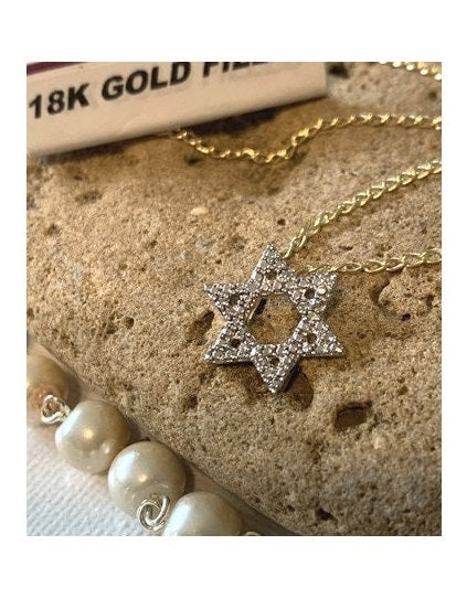 Star of David Pendant, Cute Star Of David Necklace,18K Rolled Gold Shield Of David Pendant, Crystal Magen David Jewelry, Children Necklace