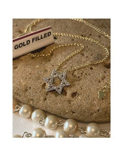 Star of David Pendant, Cute Star Of David Necklace,18K Rolled Gold Shield Of David Pendant, Crystal Magen David Jewelry, Children Necklace