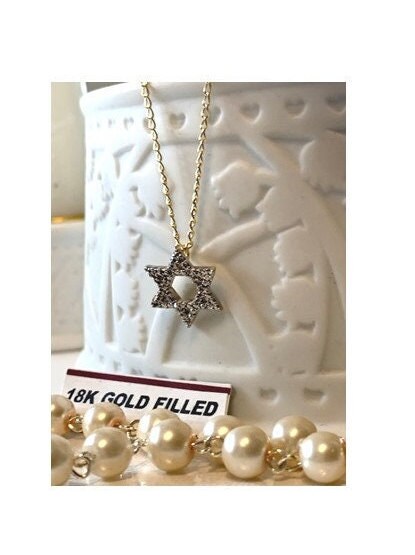 Star of David Pendant, Cute Star Of David Necklace,18K Rolled Gold Shield Of David Pendant, Crystal Magen David Jewelry, Children Necklace
