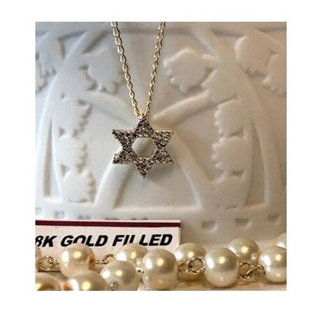 Star of David Pendant, Cute Star Of David Necklace,18K Rolled Gold Shield Of David Pendant, Crystal Magen David Jewelry, Children Necklace