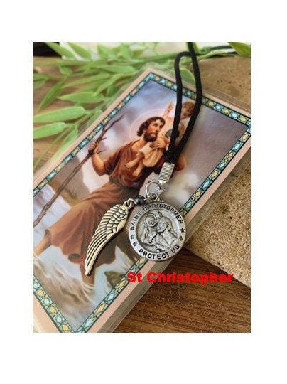 St Christopher Medal with Prayer Card, St Gabriel, St Raphael Medal, St Michael Archangel Necklace On Chain or Cord, Patron saint with Wings