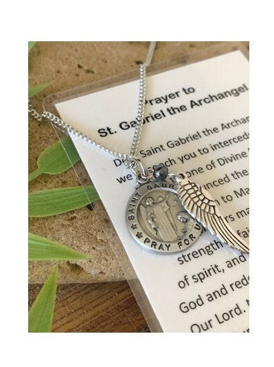 St Christopher Medal with Prayer Card, St Gabriel, St Raphael Medal, St Michael Archangel Necklace On Chain or Cord, Patron saint with Wings