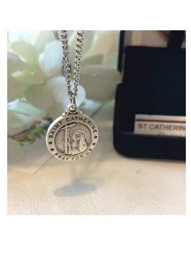 St Catherine of Siena Medal, Sterling Silver St Catherine Pendant, Sterling Medal Saint Catherine , Patron of Nurses, Miscarriages,