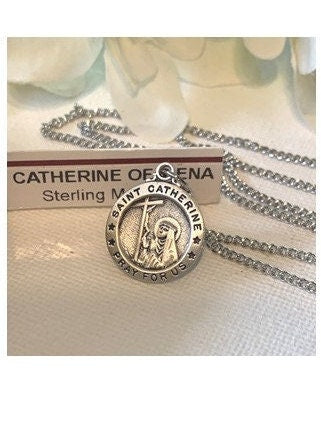 St Catherine of Siena Medal, Sterling Silver St Catherine Pendant, Sterling Medal Saint Catherine , Patron of Nurses, Miscarriages,