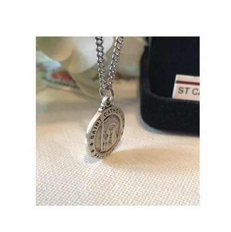 St Catherine of Siena Medal, Sterling Silver St Catherine Pendant, Sterling Medal Saint Catherine , Patron of Nurses, Miscarriages,