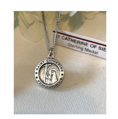 St Catherine of Siena Medal, Sterling Silver St Catherine Pendant, Sterling Medal Saint Catherine , Patron of Nurses, Miscarriages,
