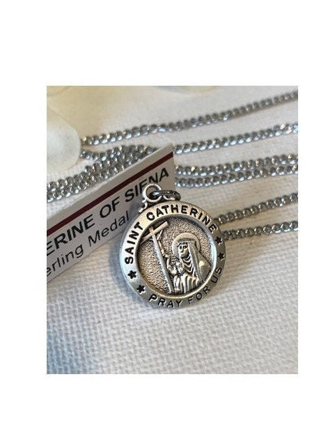 St Catherine of Siena Medal, Sterling Silver St Catherine Pendant, Sterling Medal Saint Catherine , Patron of Nurses, Miscarriages,