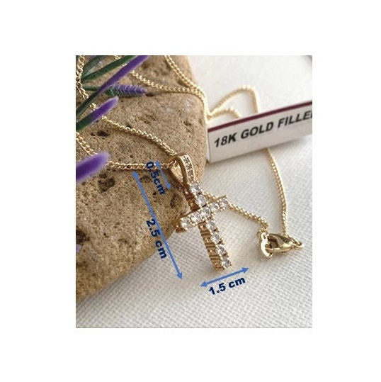 Cute Gold Cross, 18KT Gold Filled Cross Pendant, Clear CZ Stone Cross Necklace, Classy Ladies Cross Jewelry, Wedding and Bridal Jewelry
