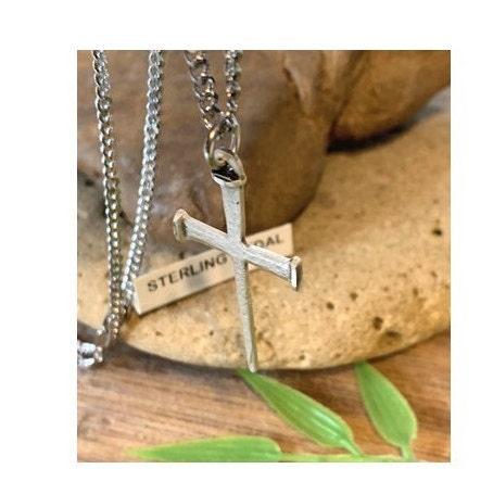 Rustic Style Sterling Nail Cross, Men's Christian Cross, Coventry Nail Cross Medal, Big Matte Cross,Cross of Suffering,Men's Jewelry