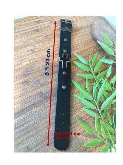 Mens Leather Bracelet, Genuine Leather Cross Bracelet, Wristband for Adults, Cross Gifts for Him, Graduation Gift, Christian Giftware
