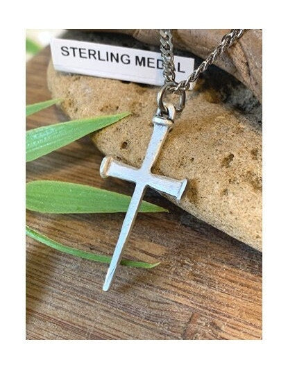 Rustic Style Sterling Nail Cross, Men's Christian Cross, Coventry Nail Cross Medal, Big Matte Cross,Cross of Suffering,Men's Jewelry