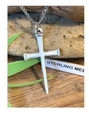 Rustic Style Sterling Nail Cross, Men's Christian Cross, Coventry Nail Cross Medal, Big Matte Cross,Cross of Suffering,Men's Jewelry