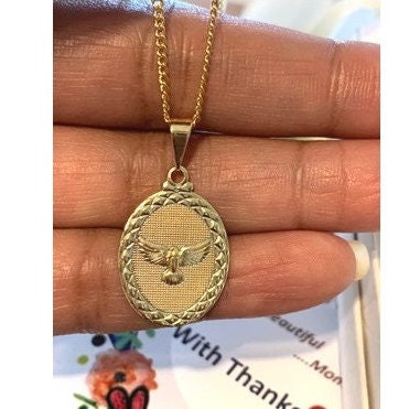 Gold Filled Holy Spirit Necklace, Dove Medal In Gold, 18KT Gold Filled Oval Medal, Confirmation Gift Ideas, Holy Spirit Symbol, Peace Charm