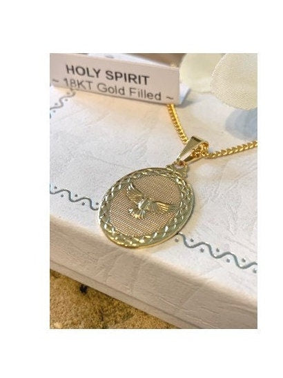 Gold Filled Holy Spirit Necklace, Dove Medal In Gold, 18KT Gold Filled Oval Medal, Confirmation Gift Ideas, Holy Spirit Symbol, Peace Charm