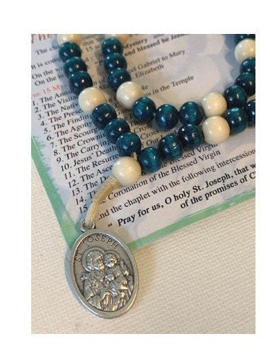 St Joseph Chaplet, Saint Joseph Rosary Chaplet, How to Read the Chaplet, Holy Family Medal, Wooden Beads Chaplet, Gift for Husband