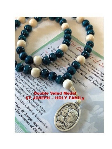 St Joseph Chaplet, Saint Joseph Rosary Chaplet, How to Read the Chaplet, Holy Family Medal, Wooden Beads Chaplet, Gift for Husband