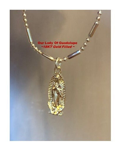 Dainty Our Lady of Guadalupe Medal, Gold Filled Cute Virgin Of Guadalupe Medal, Virgin Mary Gold Necklace , 18KT Gold Filled Madonna Jewelry