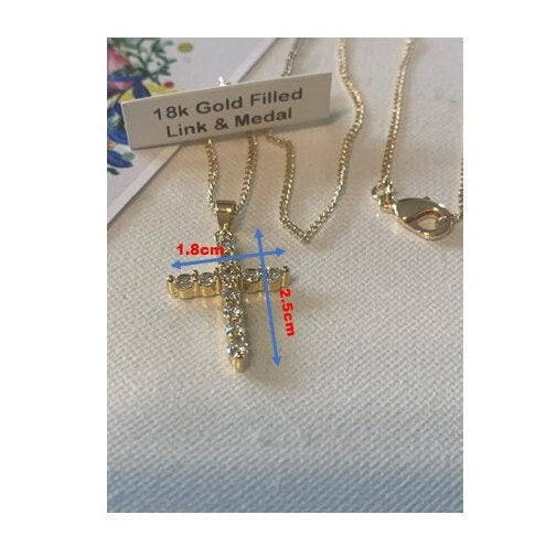 Simple Classy Gold Filled CZ Cross, Cubic Zirconia Clear Gold Filled Necklace, Ladies Crystal Cross Pendant, 18 KT Gold Filled Paved Cross