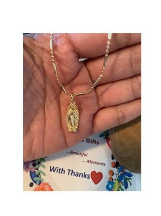 Dainty Our Lady of Guadalupe Medal, Gold Filled Cute Virgin Of Guadalupe Medal, Virgin Mary Gold Necklace , 18KT Gold Filled Madonna Jewelry