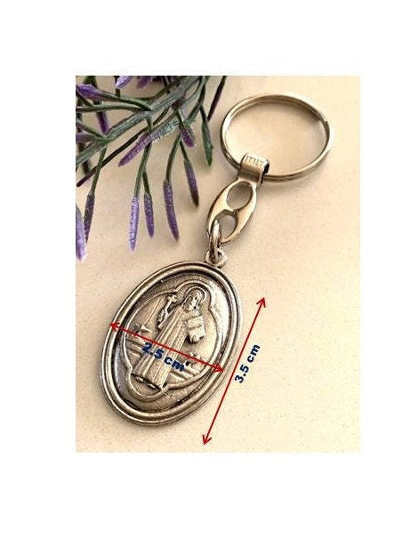 St Benedict Pewter Keyring, Saint Benedict Keychain, Car and Automobile Gifts, Religious Gifts for All, Double sided Religious Medal