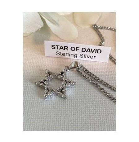 Star Of David Feminine Necklace, Sterling Silver Star of David Medal, Shield of David Medal with CZ stone, Crystallized Jewish Jewelry