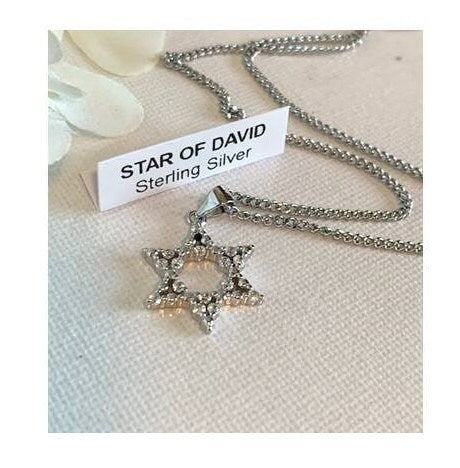 Star Of David Feminine Necklace, Sterling Silver Star of David Medal, Shield of David Medal with CZ stone, Crystallized Jewish Jewelry