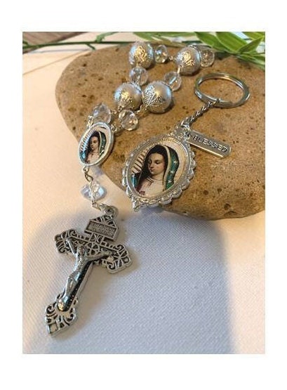 Our Lady Of Guadalupe Gift Set, Lady of Guadalupe Keyring, Virgin of Guadalupe One Decade Rosary, Car Rosary Virgin Mary, Guadalupe Favors