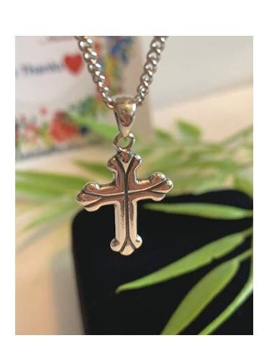 Sterling Silver Cross, Trefoil Cross Necklace, Holy Trinity Cross, Christian Cross Medal, Boys and Girls Cross Jewelry, Orthodox Cross Gifts