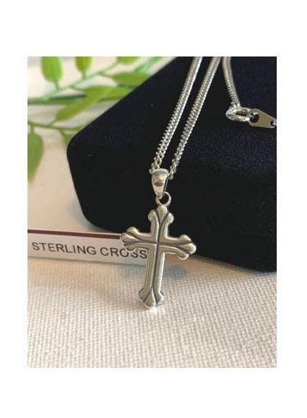 Sterling Silver Cross, Trefoil Cross Necklace, Holy Trinity Cross, Christian Cross Medal, Boys and Girls Cross Jewelry, Orthodox Cross Gifts