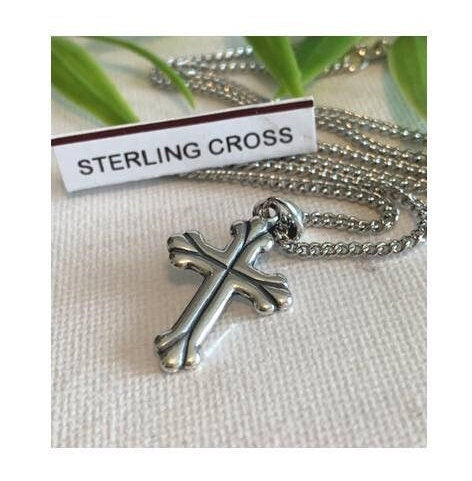 Sterling Silver Cross, Trefoil Cross Necklace, Holy Trinity Cross, Christian Cross Medal, Boys and Girls Cross Jewelry, Orthodox Cross Gifts