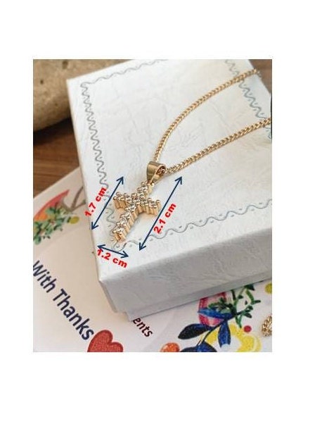 Cute Gold Stone Cross, Tiny 18KT Gold Filled Cross Pendant, Ladies and Girls Cross Jewelry, Clear Zirconium Gold Necklace, Sweet Bridal Gift