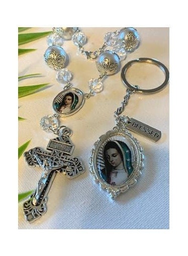 Our Lady Of Guadalupe Gift Set, Lady of Guadalupe Keyring, Virgin of Guadalupe One Decade Rosary, Car Rosary Virgin Mary, Guadalupe Favors