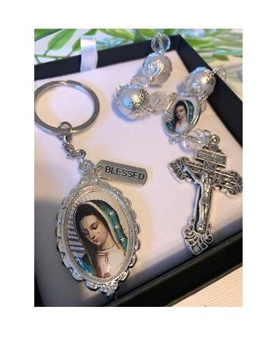 Our Lady Of Guadalupe Gift Set, Lady of Guadalupe Keyring, Virgin of Guadalupe One Decade Rosary, Car Rosary Virgin Mary, Guadalupe Favors