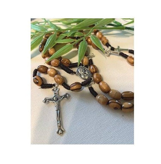 Olive Wood Rosary with Jerusalem Soil, Holy Land Rosary Beads, Handcrafted Rosary, Non Tarnish Wood Prayer Beads, Jerusalem Men's Rosary