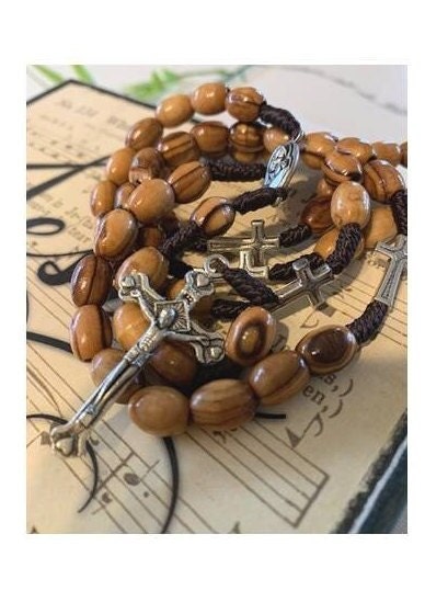Olive Wood Rosary with Jerusalem Soil, Holy Land Rosary Beads, Handcrafted Rosary, Non Tarnish Wood Prayer Beads, Jerusalem Men's Rosary