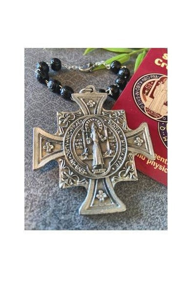 Large St Benedict Medal, St Benedict Car Rosary, One Decade Wood Rosary, Door hanger with St Benedict Medal, Home Protection and Blessings