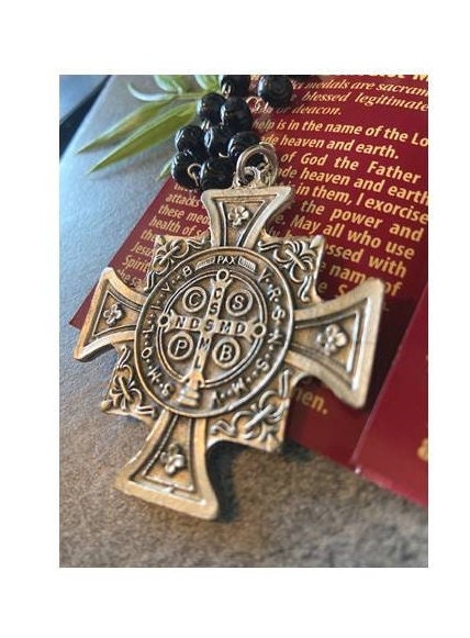 Large St Benedict Medal, St Benedict Car Rosary, One Decade Wood Rosary, Door hanger with St Benedict Medal, Home Protection and Blessings