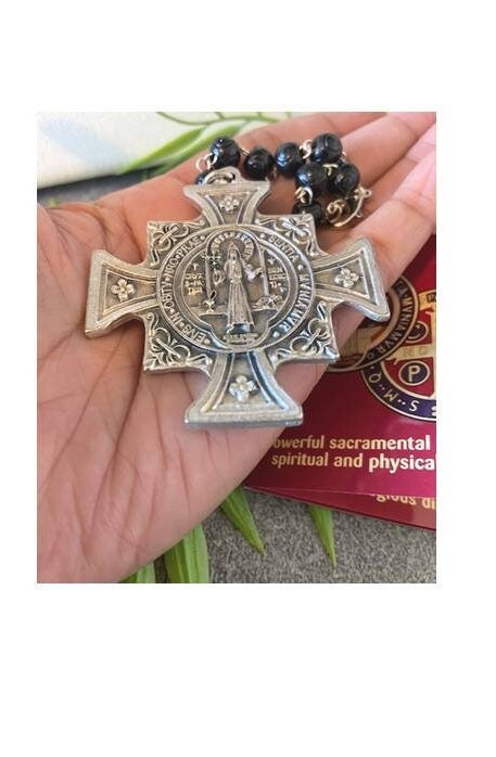 Large St Benedict Medal, St Benedict Car Rosary, One Decade Wood Rosary, Door hanger with St Benedict Medal, Home Protection and Blessings
