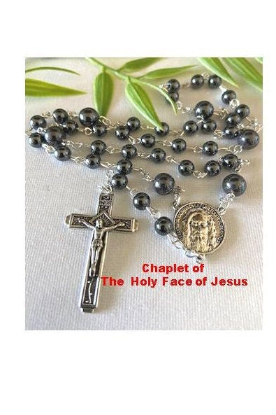 Chaplet of The Holy face of Jesus, Shroud Of Turin Chaplet, Holy face of Jesus Hematite Rosary, Devotion to the Holy Face, Face of Christ