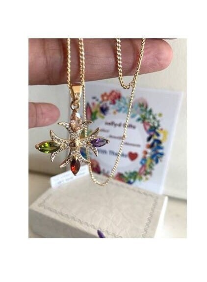 18kt Gold Filled Fleur De Lys Cross,Multi Colour CZ Stone Cross, Beautiful Christian Cross Pendant, Gold Cross Medal with Colorful CZ stone