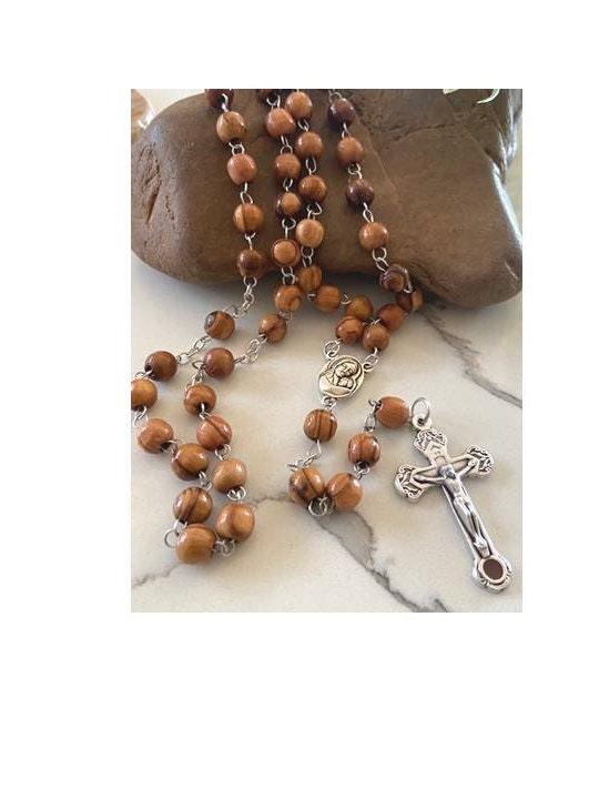 Olive Wood Rosary with Jerusalem Soil , Genuine Olivewood beads from Jerusalem,Wooden Prayer beads with Holy Land Soil,Wood Catholic Rosary