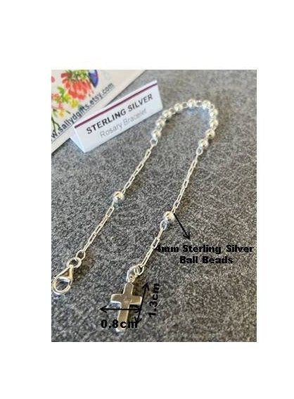 Sterling Silver Bracelet, Rosary Bracelet, Youth Religious Bracelet, One Decade Bracelet, Practical First Communion and Confirmation Gifts