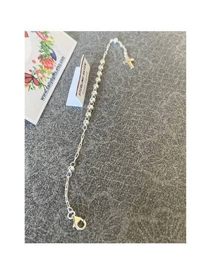 Sterling Silver Bracelet, Rosary Bracelet, Youth Religious Bracelet, One Decade Bracelet, Practical First Communion and Confirmation Gifts